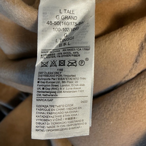 GAP Oversized Wool Coat Camel Tan Double Breasted Belted L Tall - Picture 4 of 6